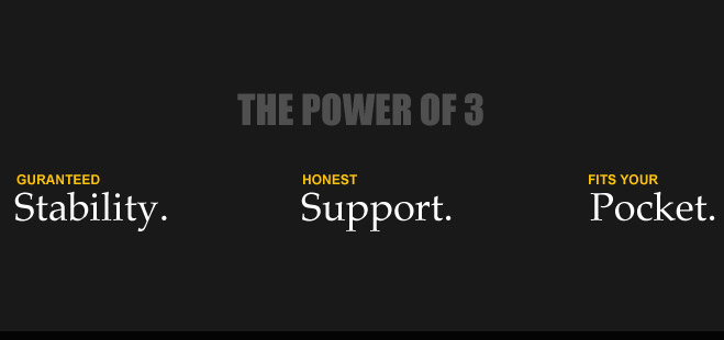 The POWER OF 3 Guaranteed Stabality. Honest Support. Fits your Pocket